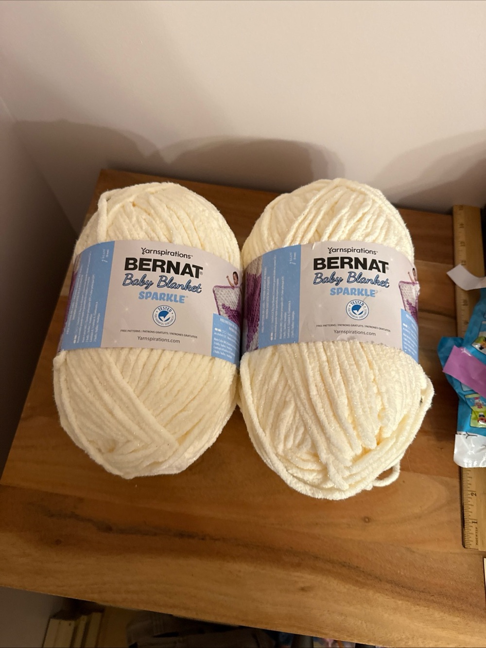 2 Skeins Yarnspirations Bernat Baby Blanket Sparkle Yarn Moonlight 10.5oz 220yds